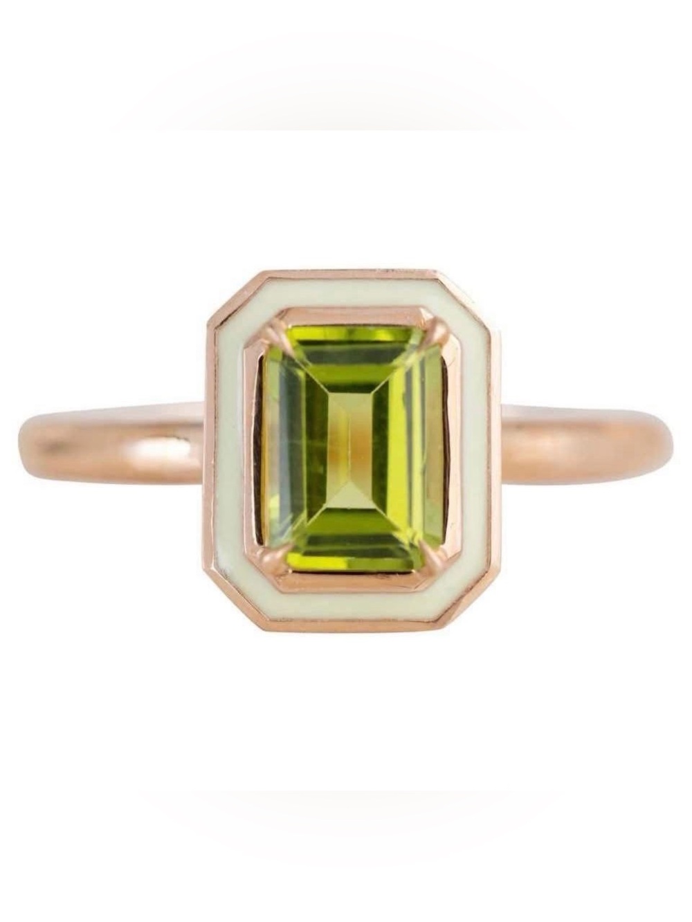 Art Deco Style 1.00 Ct Peridot & Enamel 14K
Rose Gold Cocktail Ring, Size 7.5.
